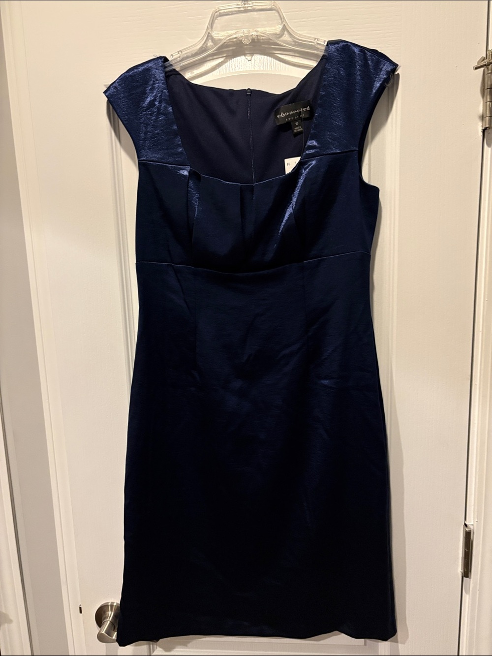 connected apparel Navy Cap-Sleeve Sheath Midi Dress